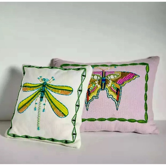 Anthropologie Bailey Beaded Butterfly Tapestry Mini Pillow Lavender - Picture 3 of 6